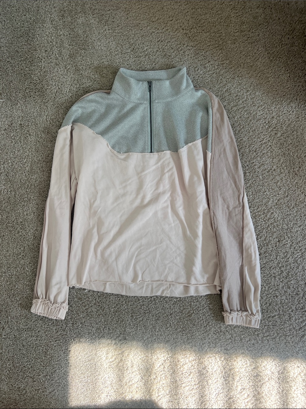 NWT Boutique Pastel Blue & Cream Quarter Zip Pullover